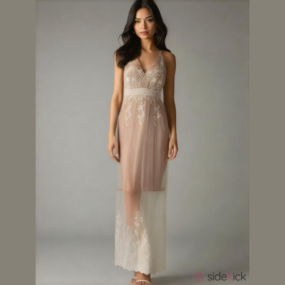 Elegant Beige and Cream Lace Dress